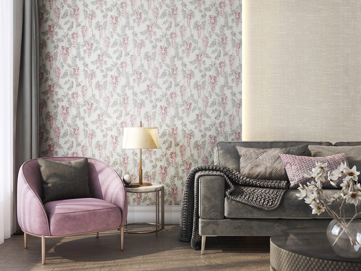 Обои виниловые Эдем мотив, бежевый, розовый Обои виниловые Эдем мотив, бежевый, розовый