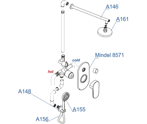 A85155 Встраиваемый комплект для душа с верхней душевой насадкой и лейкой Wasserkraft A85155 Встраиваемый комплект для душа с верхней душевой насадкой и лейкой Wasserkraft