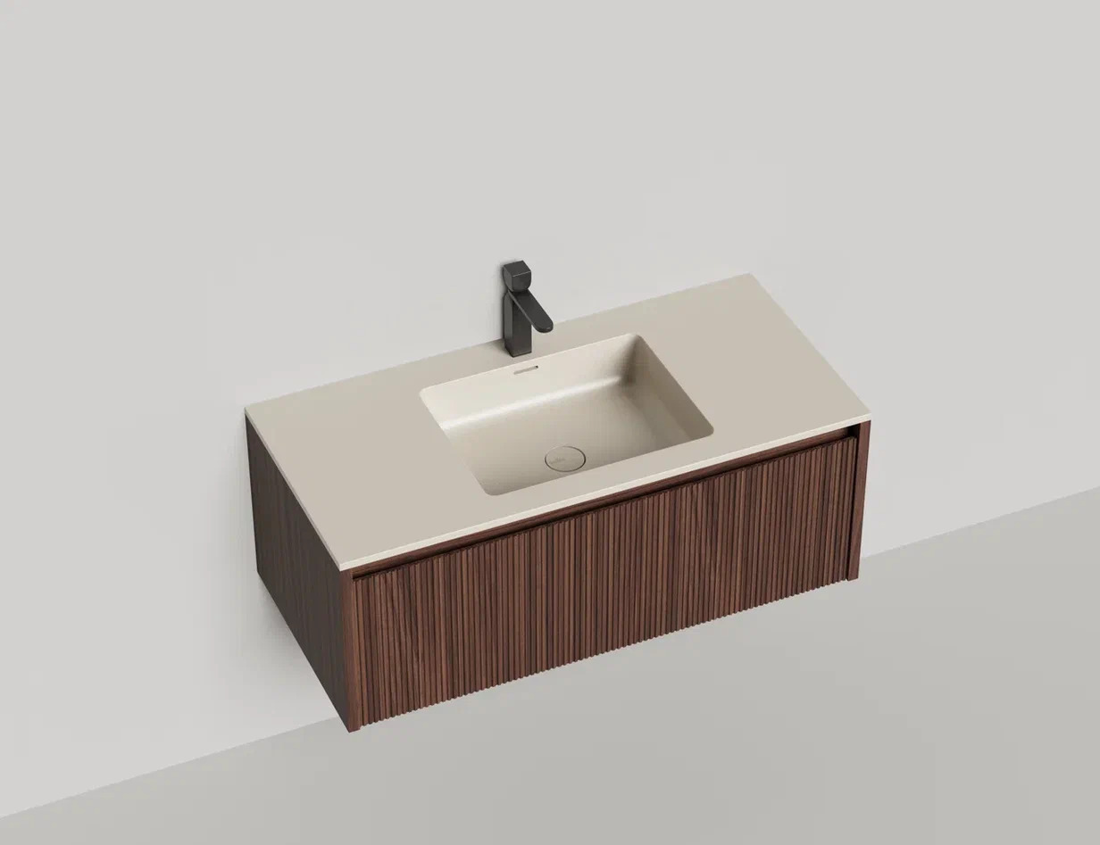 Подвесная тумба Domino 1000, шпон Onda Plus, фрезерованный фасад Подвесная тумба Domino 1000, шпон Onda Plus, фрезерованный фасад