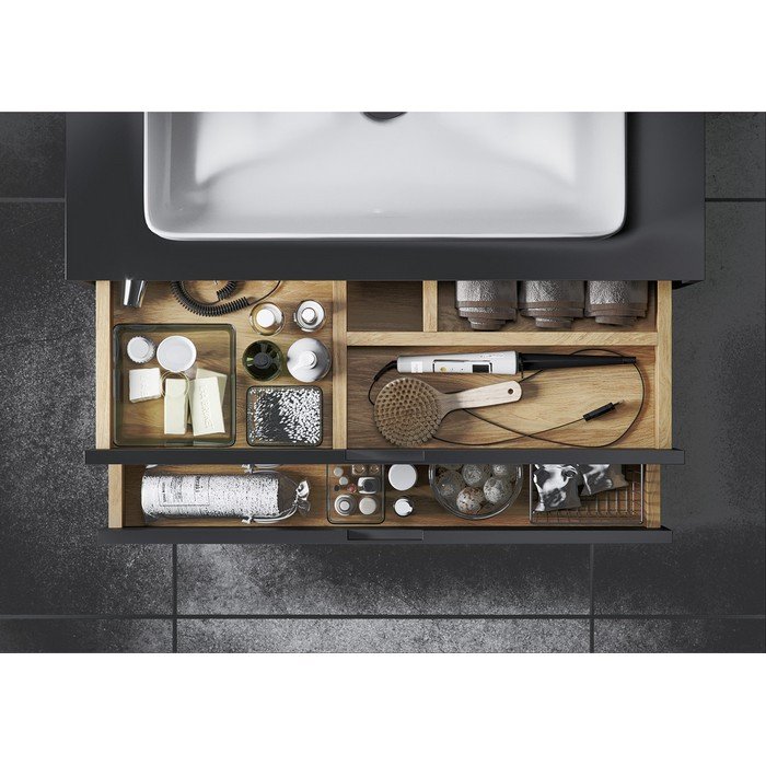 Тумба под накладную раковину EXCELLENT Tuto 80 см (черный матовый/дуб), 2 ящика Тумба под накладную раковину EXCELLENT Tuto 80 см (черный матовый/дуб), 2 ящика