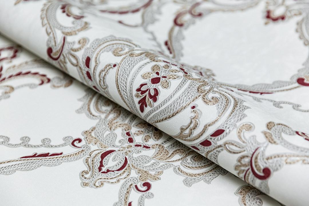 Обои виниловые Ориент мотив, белый красный, KM7704 Обои виниловые Ориент мотив, белый красный, KM7704