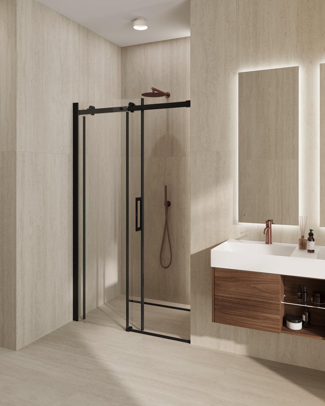 Душевая дверь CRISTALLO, раздвижная с функцией soft close, 120х210, матовый черный Душевая дверь CRISTALLO, раздвижная с функцией soft close, 120х210, матовый черный