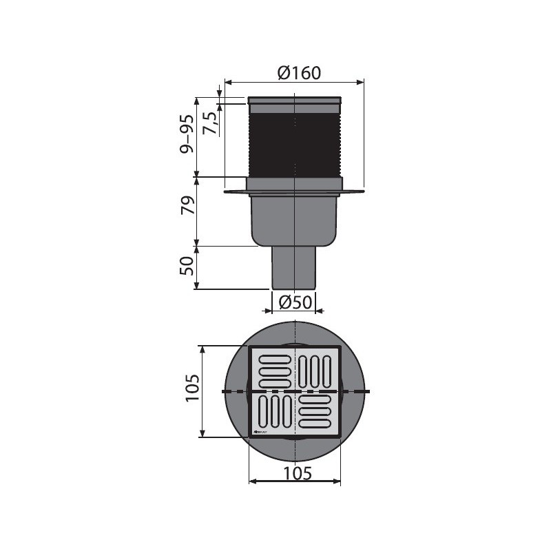 Сливной трап 105×105/50 мм прямой сток, решетка из нержавеющей стали, гидрозатвор комбинированный SMART Сливной трап 105×105/50 мм прямой сток, решетка из нержавеющей стали, гидрозатвор комбинированный SMART