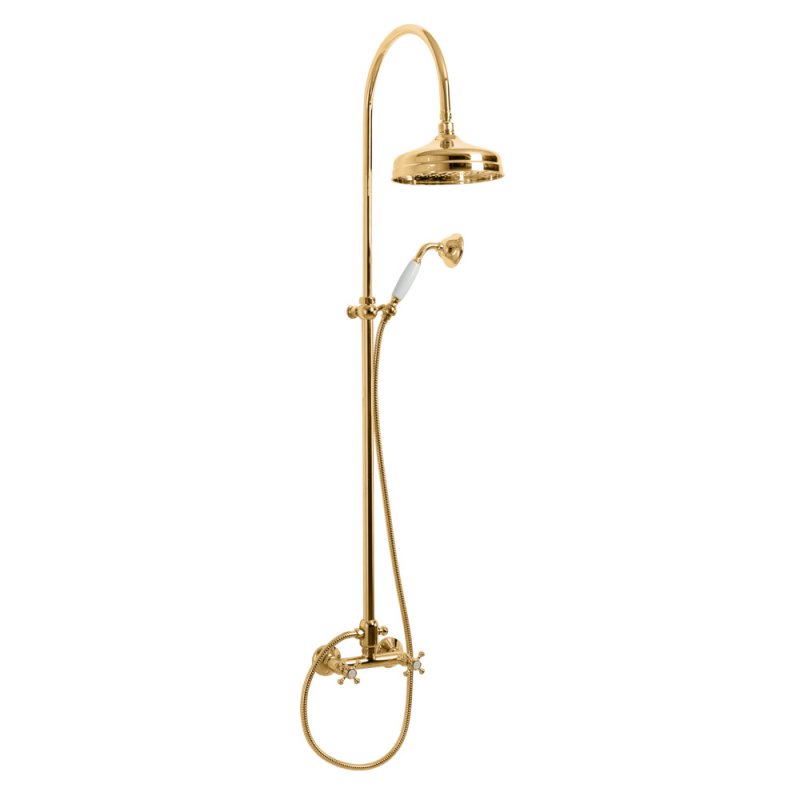 GOLF-CD-01-Bi Душевая колонна со смесителем, верхним и ручным душем, цвет хром, ручка ручного душа белыя GOLF-CD-01-Bi Душевая колонна со смесителем, верхним и ручным душем, цвет хром, ручка ручного душа белыя