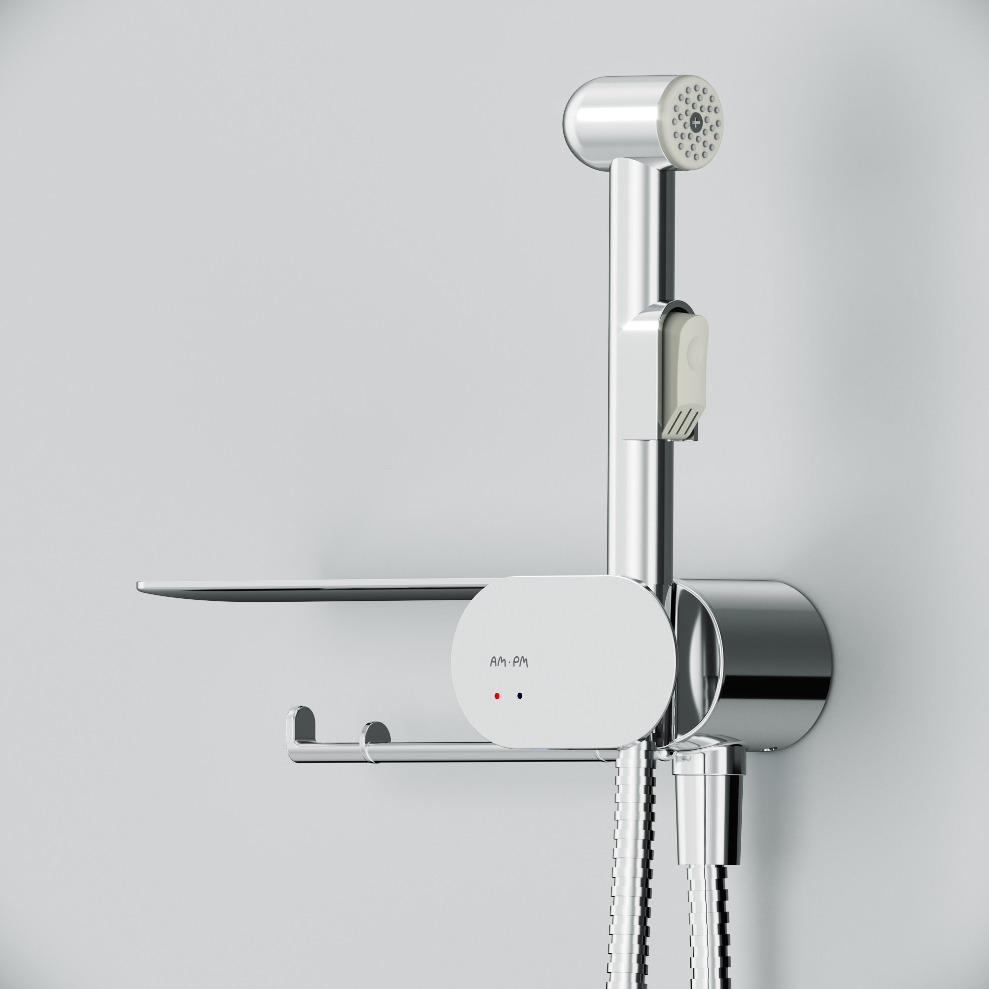 Смеситель, монтируемый в стену с гигиеническим душем и полкой F0202600 Like Смеситель, монтируемый в стену с гигиеническим душем и полкой F0202600 Like