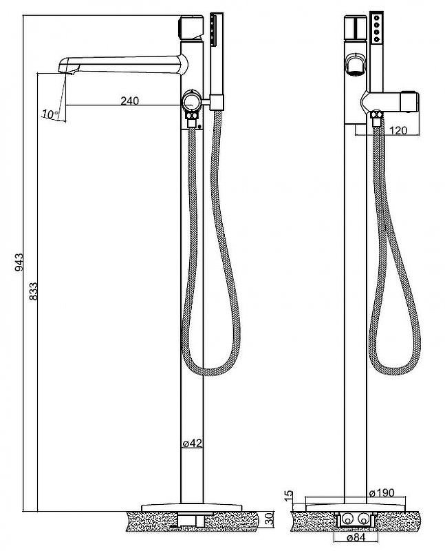 UNO Напольный смеситель для ванны, хром UNO-FMT-CRM UNO Напольный смеситель для ванны, хром UNO-FMT-CRM