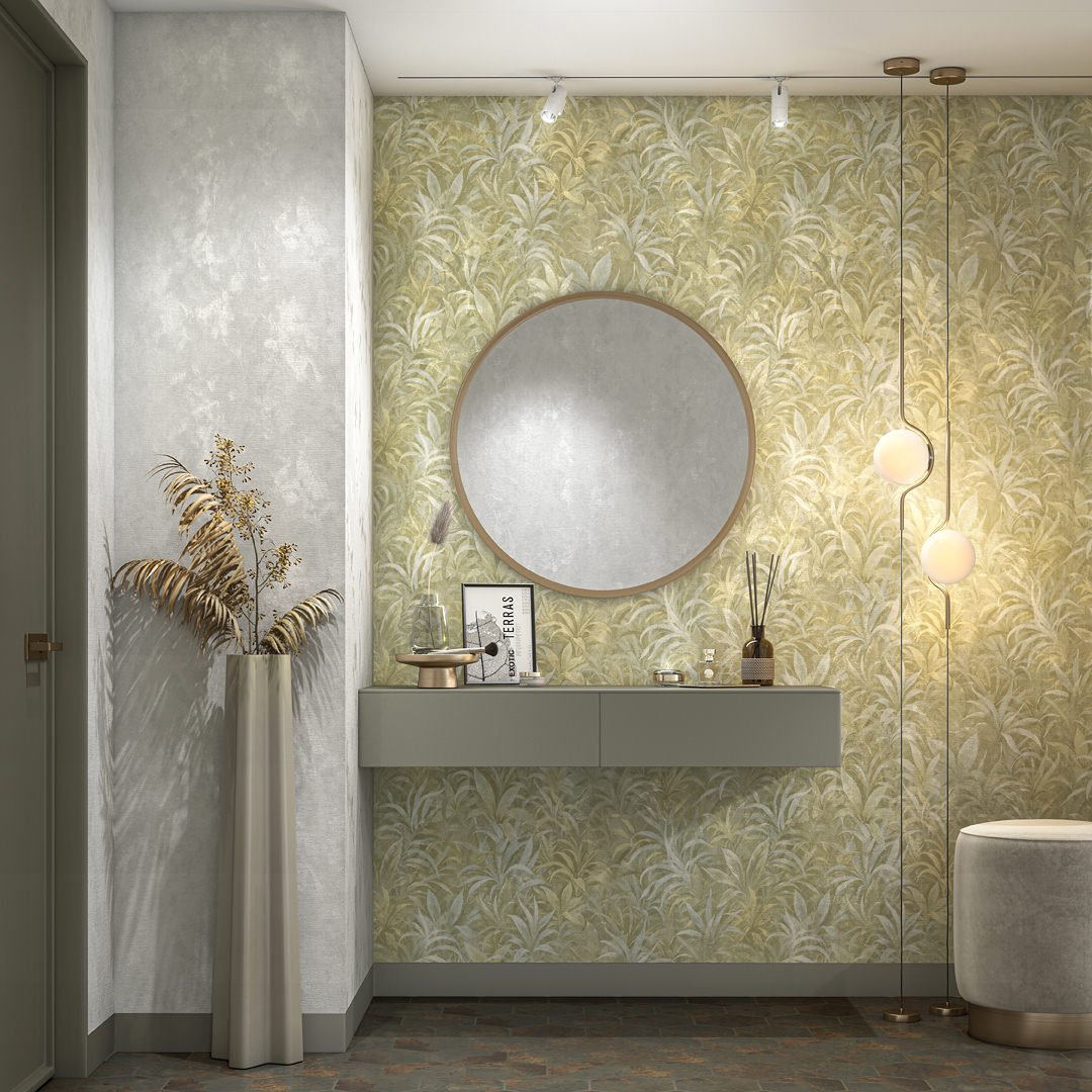 Обои виниловые Экзотика мотив, зелёный Обои виниловые Экзотика мотив, зелёный