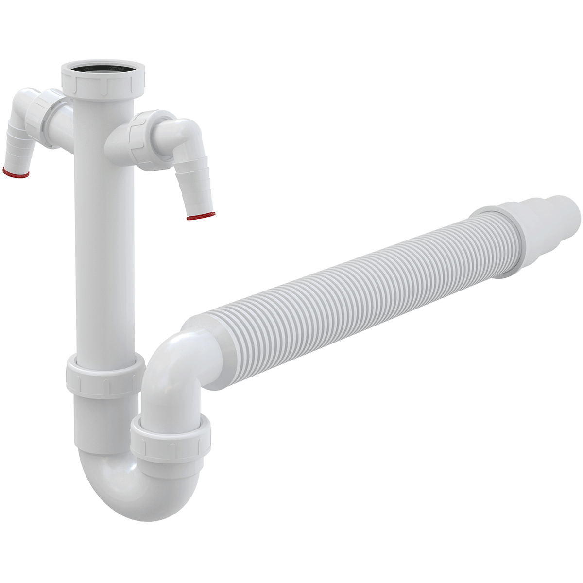 Сифон трубчатый с накидной гайкой 6/4" с двумя штуцерами и гофрой Сифон трубчатый с накидной гайкой 6/4" с двумя штуцерами и гофрой