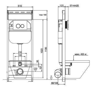 INS-0000009 Aquatek Easy Fix 51 Монтаж рама для подв унитаза1130*510*100+звукоизоляционная прокладка