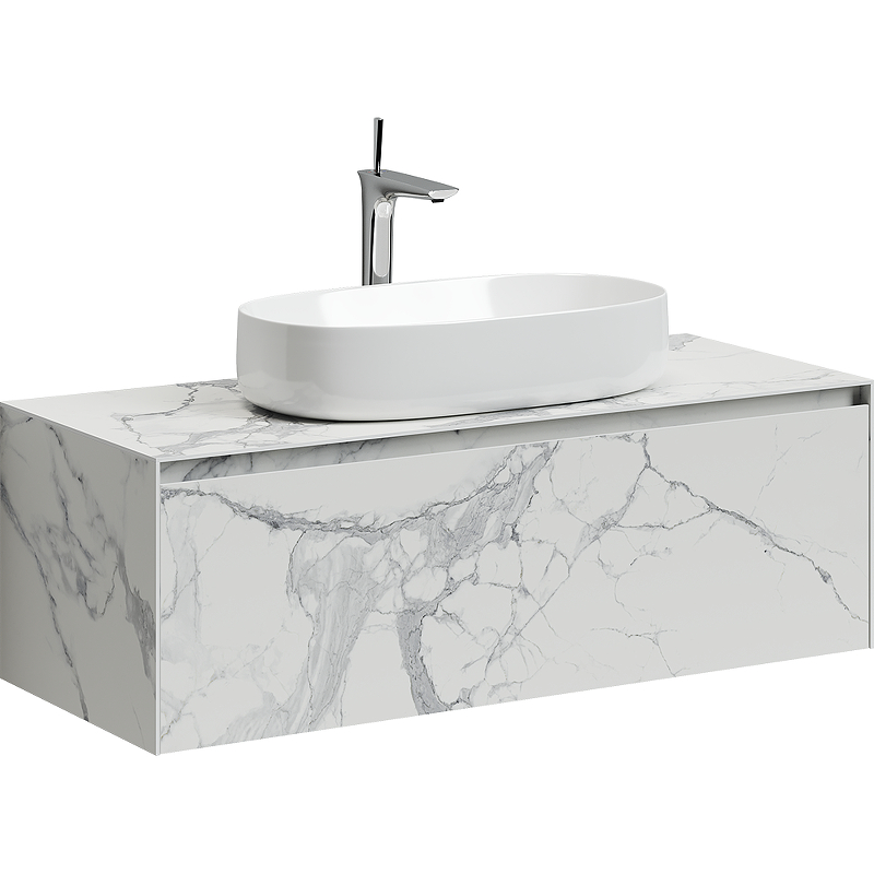 Тумба подвесная SANCOS Stone из керамогранита с одним выдвижным ящиком и столешницей из керамогранита 1200х400х495, керамогранит Statuario white, арт. ST120SV Тумба подвесная SANCOS Stone из керамогранита с одним выдвижным ящиком и столешницей из керамогранита 1200х400х495, керамогранит Statuario white, арт. ST120SV