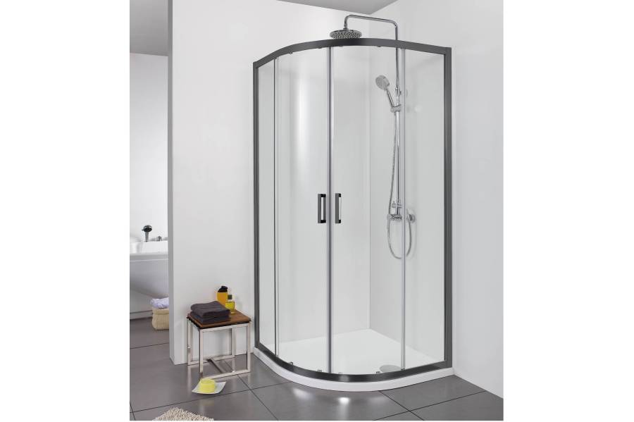 AQ ARI RO10020BL Душевой уголок 1/4 круга, двери раздвижные 1000x1000x2000, профиль черный, стекло прозрачное AQ ARI RO10020BL Душевой уголок 1/4 круга, двери раздвижные 1000x1000x2000, профиль черный, стекло прозрачное