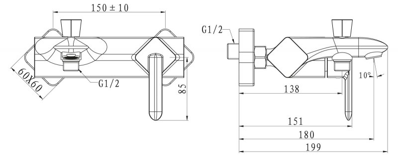 CRYSTAL Смеситель для ванны и душа, хром CRY-VASM-CRM CRYSTAL Смеситель для ванны и душа, хром CRY-VASM-CRM