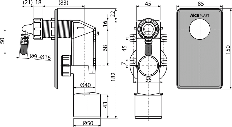 Сифон для сбора конденсата под штукатурку DN40 и DN50, нержавеющая сталь Сифон для сбора конденсата под штукатурку DN40 и DN50, нержавеющая сталь