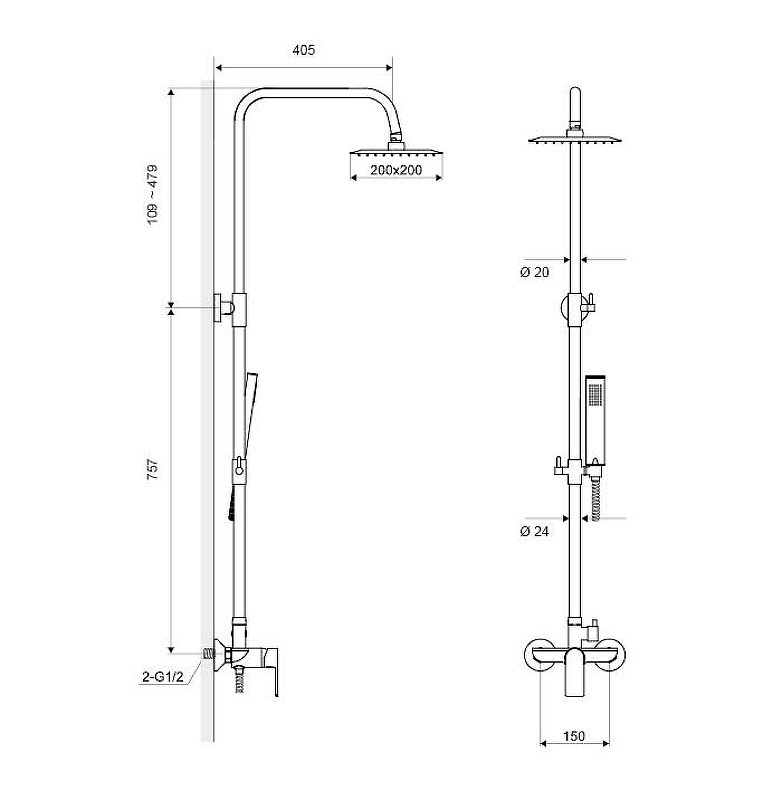 Система для душа наружного монтажа EXCELLENT Rain Glad ARAC.1181CR (хром) Система для душа наружного монтажа EXCELLENT Rain Glad ARAC.1181CR (хром)