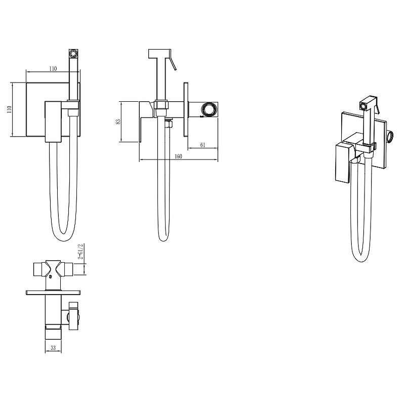Смеситель гигиенический Qubic Shinny Gun Metal Смеситель гигиенический Qubic Shinny Gun Metal
