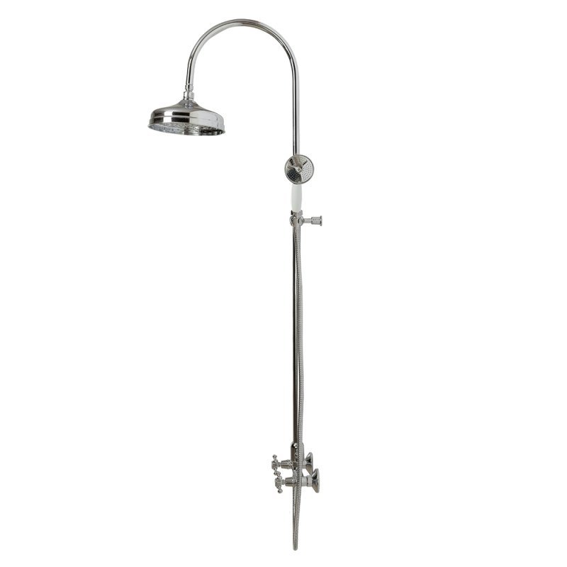 GOLF-CD-01-Bi Душевая колонна со смесителем, верхним и ручным душем, цвет хром, ручка ручного душа белыя GOLF-CD-01-Bi Душевая колонна со смесителем, верхним и ручным душем, цвет хром, ручка ручного душа белыя