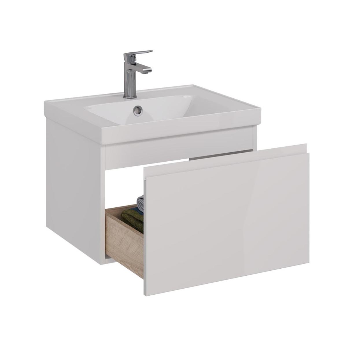 Тумба Lemark VEON MINI 60см под 1 раковину, подвесная,1 ящик, цвет корпуса, фасада: Белый глянец Тумба Lemark VEON MINI 60см под 1 раковину, подвесная,1 ящик, цвет корпуса, фасада: Белый глянец