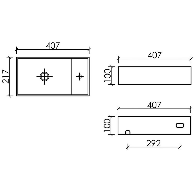Умывальник подвесной прямоугольный (чаша слева, отверстие под смеситель справа) Element 407*217*100 Умывальник подвесной прямоугольный (чаша слева, отверстие под смеситель справа) Element 407*217*100