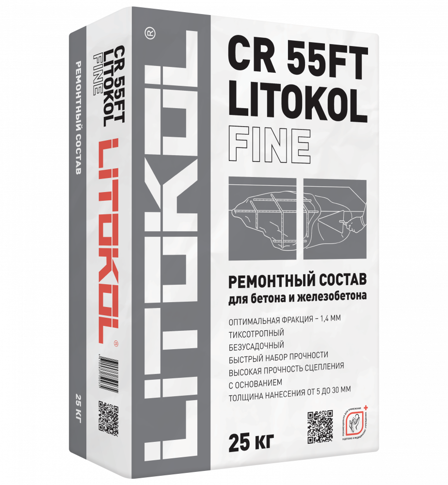 Ремонтный состав для бетона и железобетона (мелкая фракция) LITOKOL CR 55FT FINE Ремонтный состав для бетона и железобетона (мелкая фракция) LITOKOL CR 55FT FINE