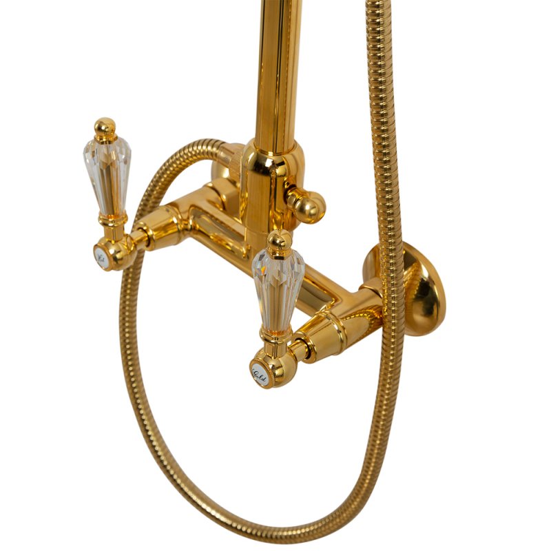 DIAMOND-CD-03/24-Sw-N Душевая стойка со смесителем Исполнение: Золото 24 карат, Ручки: Swarovski Nero  DIAMOND-CD-03/24-Sw-N Душевая стойка со смесителем Исполнение: Золото 24 карат, Ручки: Swarovski Nero