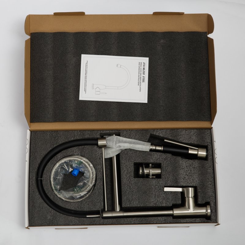 Смеситель для кухни с поворотным и гибким изливом, нержавеющая сталь, исполнение сатин BB-LAM50-IN Смеситель для кухни с поворотным и гибким изливом, нержавеющая сталь, исполнение сатин BB-LAM50-IN