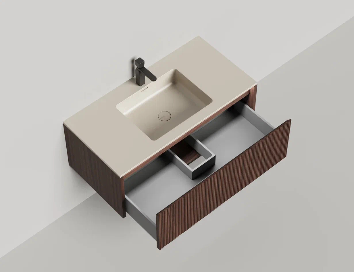 Подвесная тумба Domino 1000, шпон Onda Plus, фрезерованный фасад Подвесная тумба Domino 1000, шпон Onda Plus, фрезерованный фасад