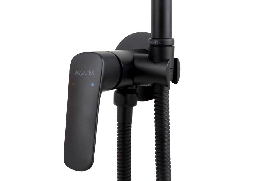 Комплект для гигиенического душа встроенный AQUATEK (cмеситель + гигиеническая лейка + шланг), матовый черный AQ1019MB ВЕГА  Комплект для гигиенического душа встроенный AQUATEK (cмеситель + гигиеническая лейка + шланг), матовый черный AQ1019MB ВЕГА