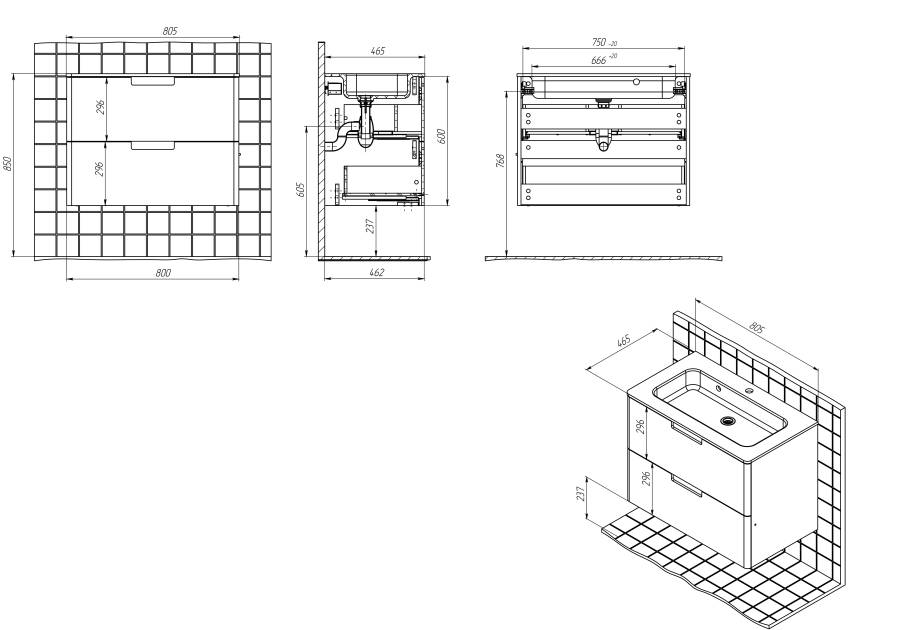Тумба с раковиной Creto Bravo Gray 80 см Тумба с раковиной Creto Bravo Gray 80 см