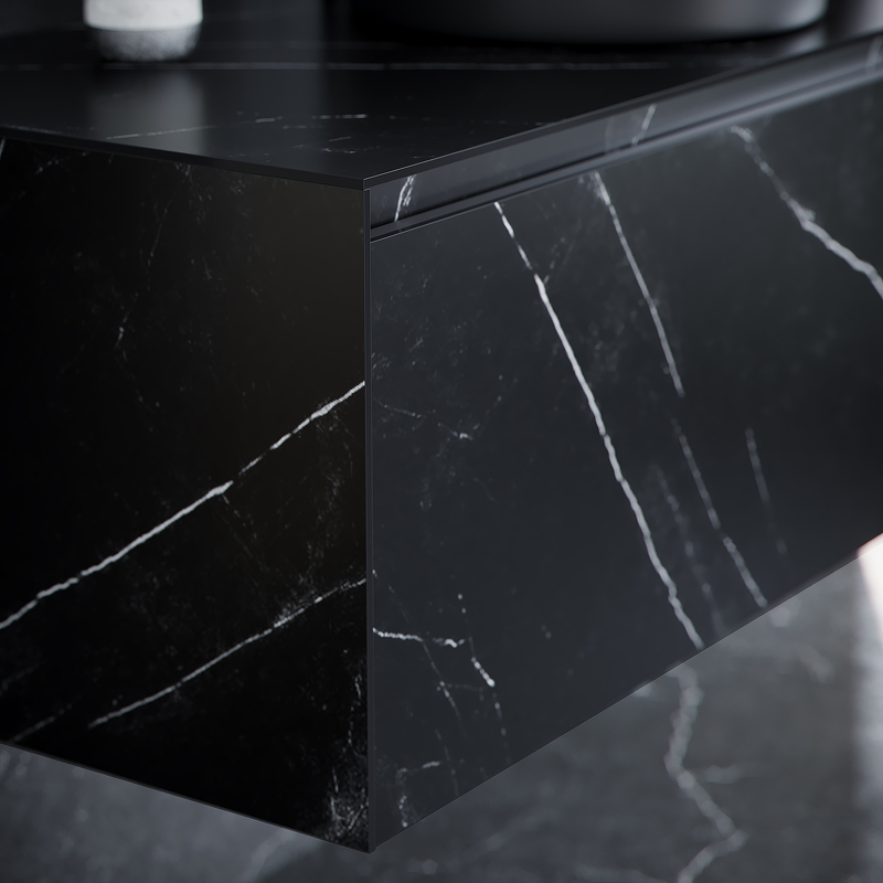 Тумба подвесная SANCOS Stone из керамогранита с одним выдвижным ящиком и столешницей из керамогранита 1200х400х495, керамогранит Nero Marquina, арт. ST120NM Тумба подвесная SANCOS Stone из керамогранита с одним выдвижным ящиком и столешницей из керамогранита 1200х400х495, керамогранит Nero Marquina, арт. ST120NM