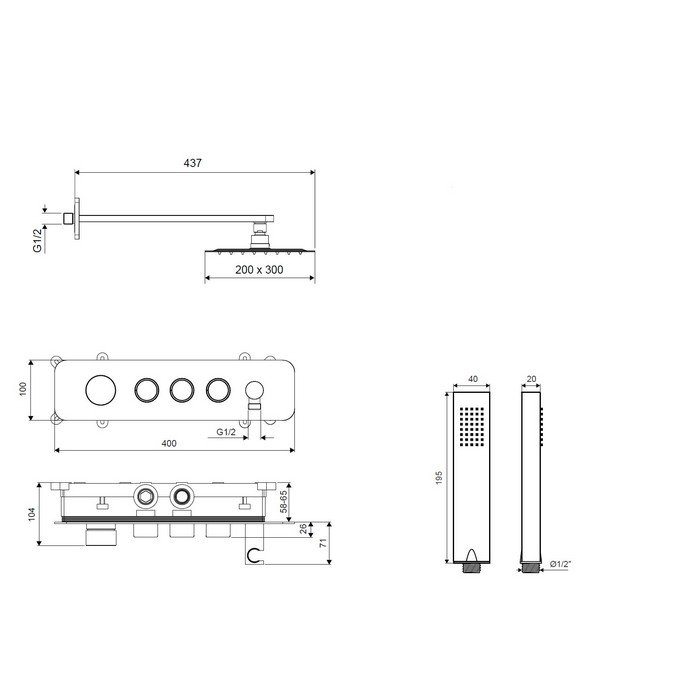 Система для душа скрытого монтажа EXCELLENT Krotos AREX.SET.8036CR (хром) Система для душа скрытого монтажа EXCELLENT Krotos AREX.SET.8036CR (хром)
