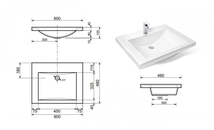 Тумба подвесная под умывальник Monaсo 600х480 2 ящика (ШхГхВ) 598х476х430 Тумба подвесная под умывальник Monaсo 600х480 2 ящика (ШхГхВ) 598х476х430