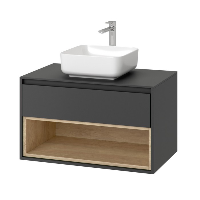 Тумба под накладную раковину EXCELLENT Tuto 80 см (серый/дуб), 1 ящик Тумба под накладную раковину EXCELLENT Tuto 80 см (серый/дуб), 1 ящик