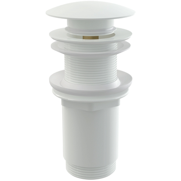 Донный клапан сифона для умывальника CLICK/CLACK 5/4", цельнометаллический с большой белой заглушкой, без перелива, для пластиковых и стеклянных умывальников Донный клапан сифона для умывальника CLICK/CLACK 5/4", цельнометаллический с большой белой заглушкой, без перелива, для пластиковых и стеклянных умывальников