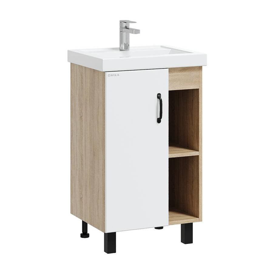 Тумба Onika Тимбер 50 напольная, белая мат./дуб сонома (ум. Фостер 50) Тумба Onika Тимбер 50 напольная, белая мат./дуб сонома (ум. Фостер 50)