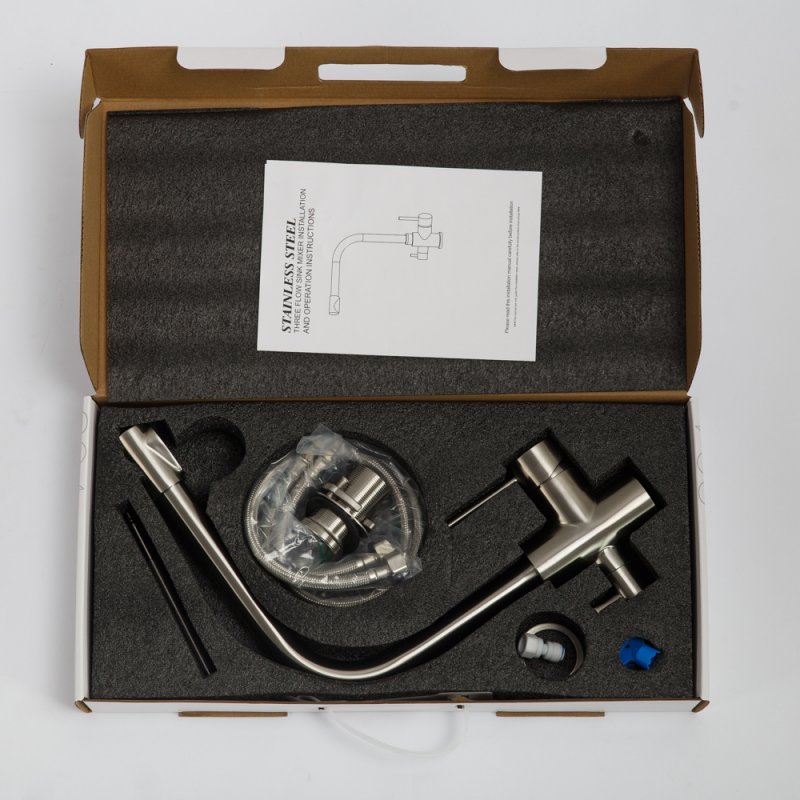 Смеситель для кухни с краном для питьевой воды, нержавеющая сталь, исполнение сатин BB-LAM15-IN Смеситель для кухни с краном для питьевой воды, нержавеющая сталь, исполнение сатин BB-LAM15-IN