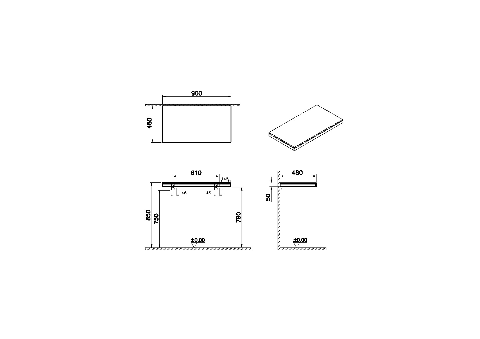 Столешница подвесная 90 см, светлый дуб Столешница подвесная 90 см, светлый дуб