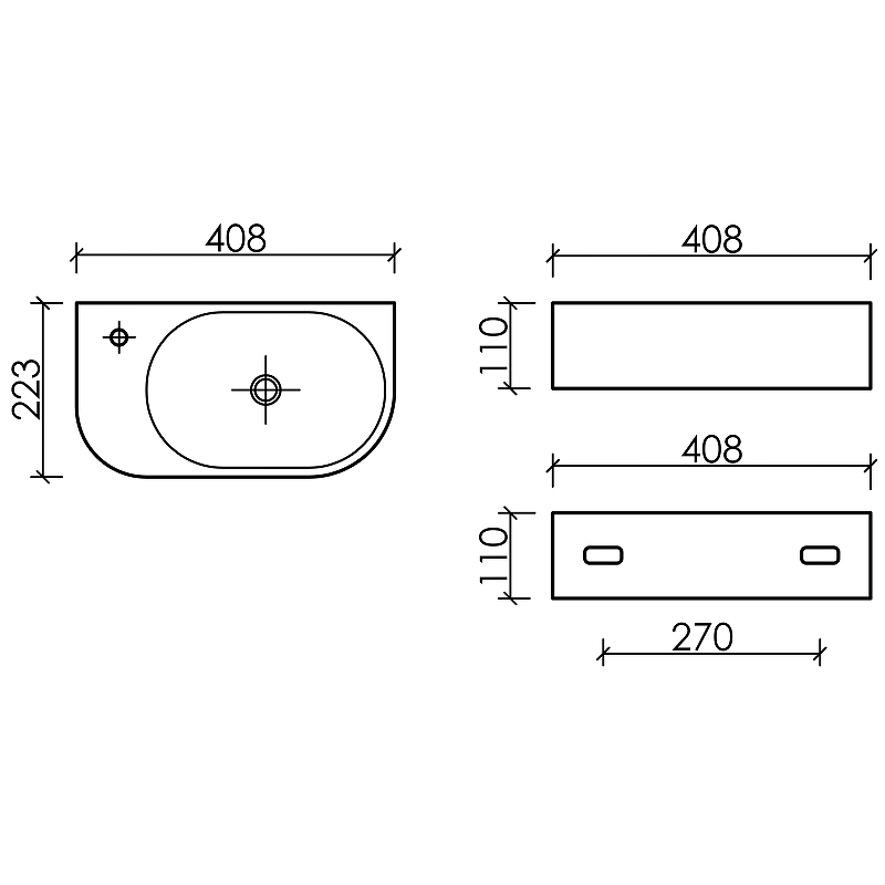 Умывальник подвесной прямоугольный (чаша справа, отверстие под смеситель слева) Element 409*224*110мм Умывальник подвесной прямоугольный (чаша справа, отверстие под смеситель слева) Element 409*224*110мм