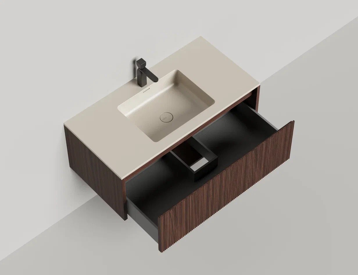 Подвесная тумба Domino 1000, шпон Onda Plus, фрезерованный фасад Подвесная тумба Domino 1000, шпон Onda Plus, фрезерованный фасад