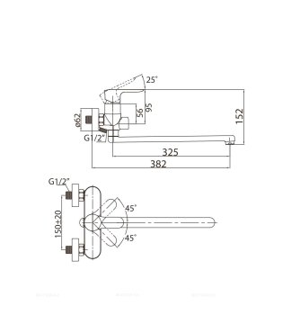 RENO Смеситель для ванны и душа с длинным изливом  REN-VDLM-CRM RENO Смеситель для ванны и душа с длинным изливом  REN-VDLM-CRM