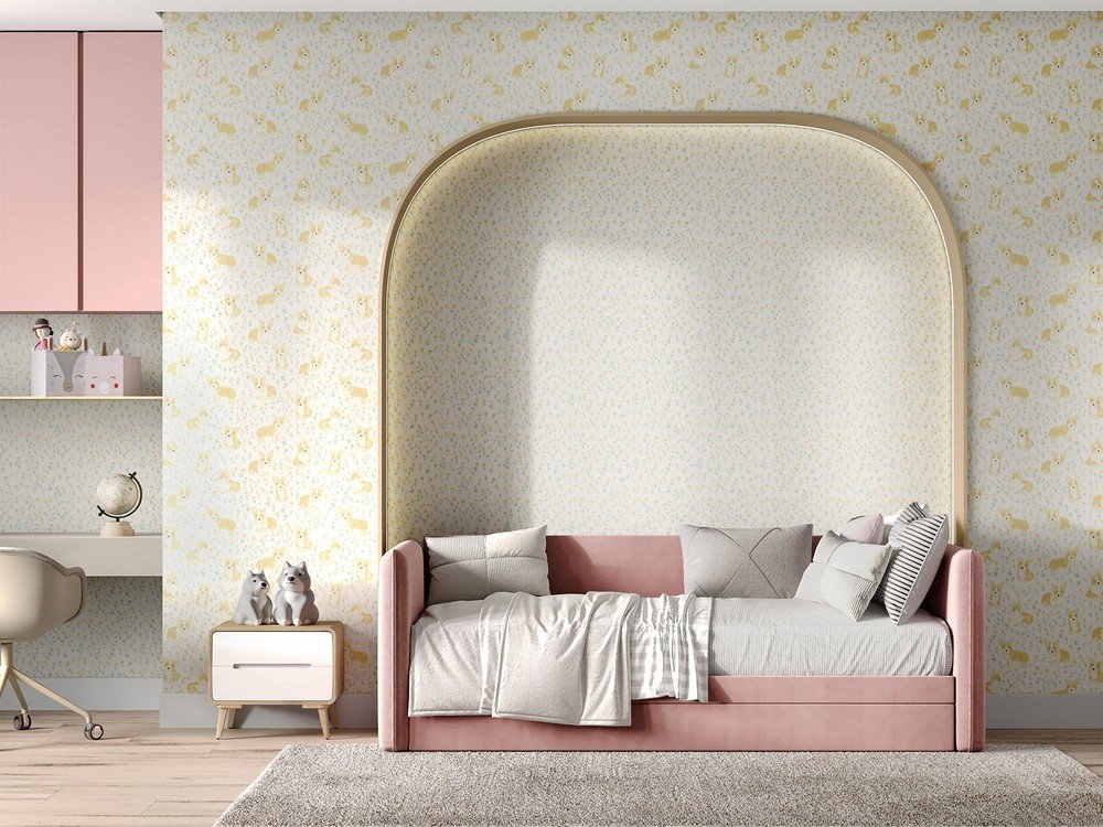 Обои виниловые Уик-энд мотив, жёлто-зелёный корги Обои виниловые Уик-энд мотив, жёлто-зелёный корги