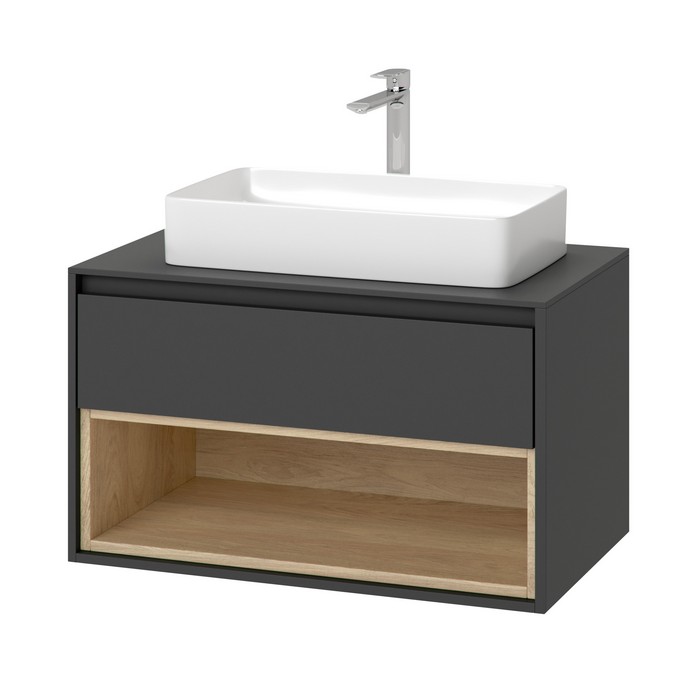 Тумба под накладную раковину EXCELLENT Tuto 80 см (серый/дуб), 1 ящик Тумба под накладную раковину EXCELLENT Tuto 80 см (серый/дуб), 1 ящик