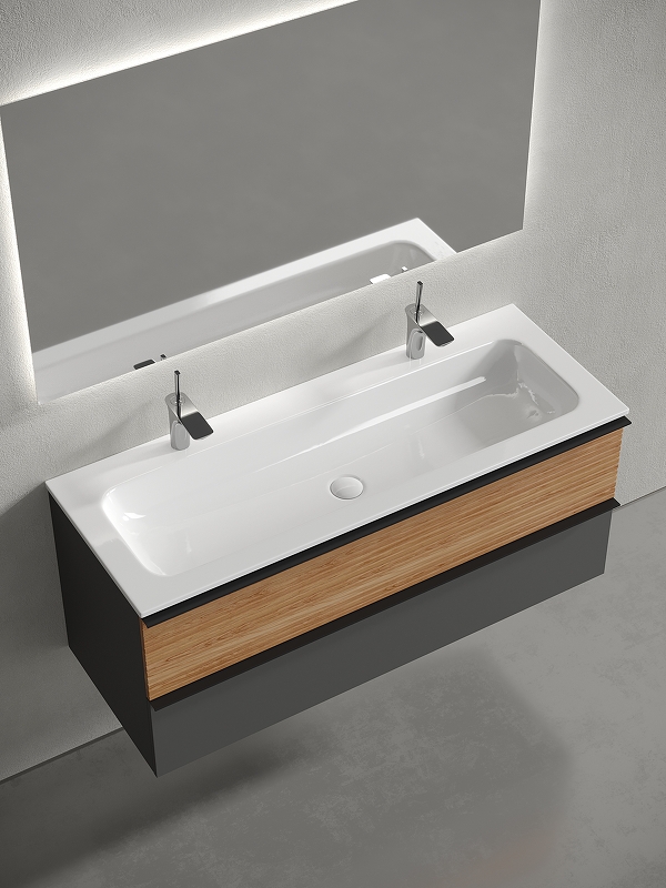 Тумба подвесная SANCOS Delta 1195х445х500, c двумя ящиками оснащенными доводчиками , дуб красный/графит , арт. DL120GR Тумба подвесная SANCOS Delta 1195х445х500, c двумя ящиками оснащенными доводчиками , дуб красный/графит , арт. DL120GR