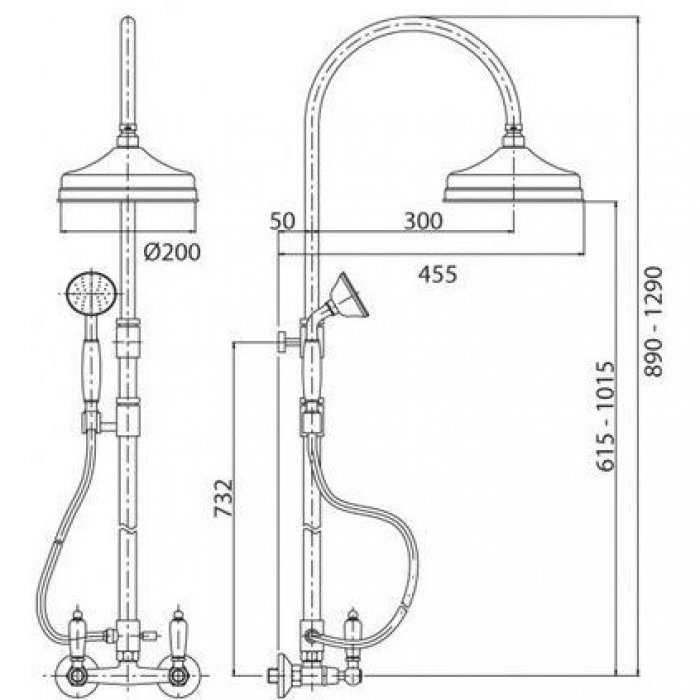 DIAMOND-CD-03/24-Sw-N Душевая стойка со смесителем Исполнение: Золото 24 карат, Ручки: Swarovski Nero  DIAMOND-CD-03/24-Sw-N Душевая стойка со смесителем Исполнение: Золото 24 карат, Ручки: Swarovski Nero