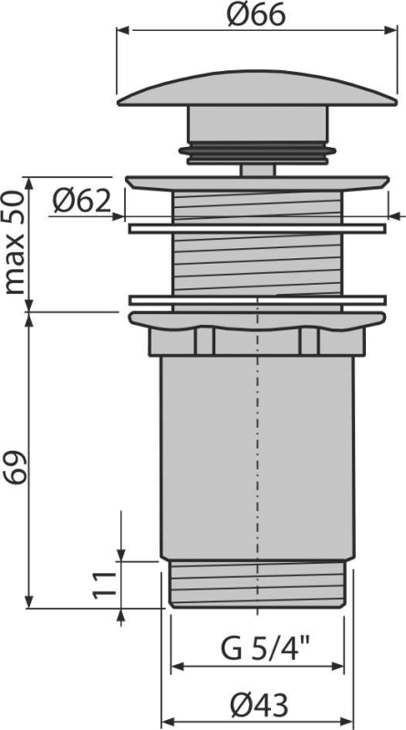 Донный клапан сифона для умывальника CLICK/CLACK 5/4", цельнометаллический с большой заглушкой, без перелива, для пластиковых и стеклянных умывальников Донный клапан сифона для умывальника CLICK/CLACK 5/4", цельнометаллический с большой заглушкой, без перелива, для пластиковых и стеклянных умывальников