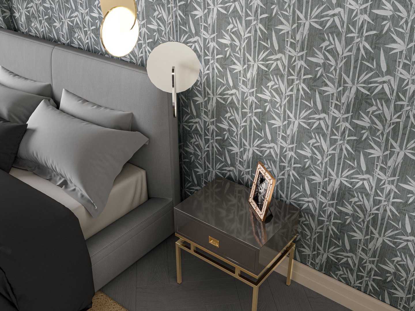 Обои виниловые Бамбук мотив, серый Обои виниловые Бамбук мотив, серый