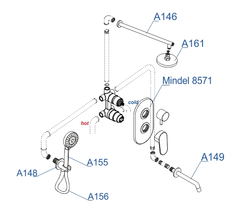 A85161 Встраиваемый комплект для ванны с верхней душевой насадкой, белыйи изливом Wasserkraft A85161 Встраиваемый комплект для ванны с верхней душевой насадкой, белыйи изливом Wasserkraft