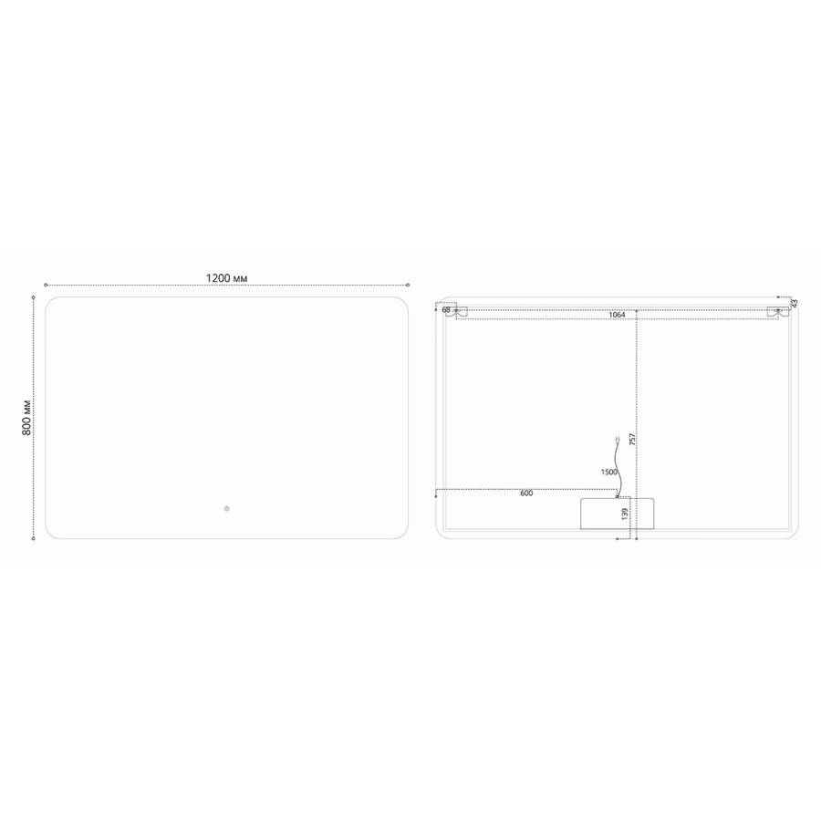 Зеркало LED VLM-3BE120 1200х800 c сенсорным выключателем и диммером Зеркало LED VLM-3BE120 1200х800 c сенсорным выключателем и диммером