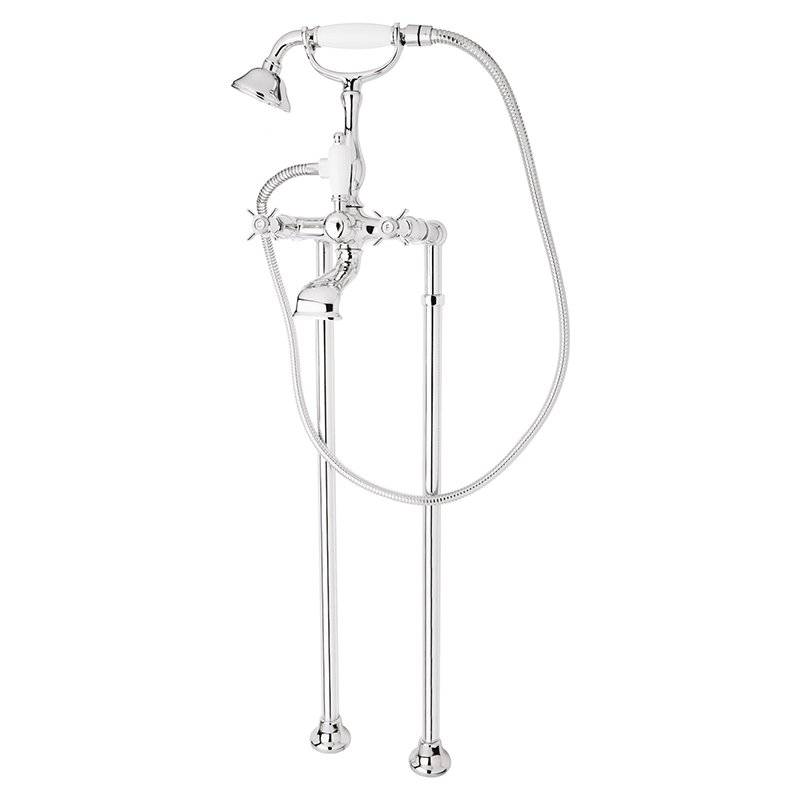 LORD-VDP-03/24-Bi Напольный смеситель для ванны с ручным душем Исполнение: Золото 24 карат, Ручки: Белый  LORD-VDP-03/24-Bi Напольный смеситель для ванны с ручным душем Исполнение: Золото 24 карат, Ручки: Белый