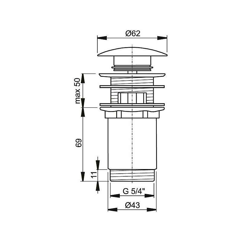Донный клапан сифона для умывальника CLICK/CLACK 5/4", цельнометаллический с переливом и большой заглушкой, бронза-антик Донный клапан сифона для умывальника CLICK/CLACK 5/4", цельнометаллический с переливом и большой заглушкой, бронза-антик