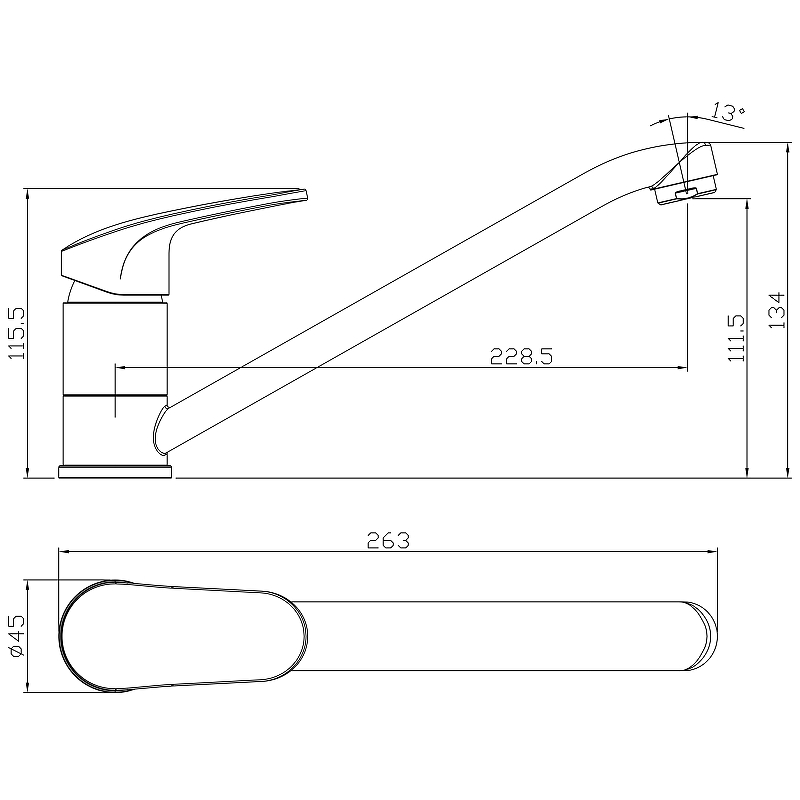 Смеситель Rossinka RS45-21 для кухни с поворотным изливом Смеситель Rossinka RS45-21 для кухни с поворотным изливом
